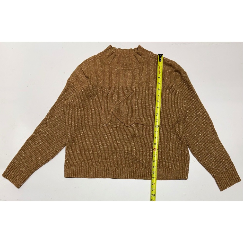 Karl Lagerfeld Paris‎ Gold Metallic Mock Neck Logo Sweater Womens Small Long Slv